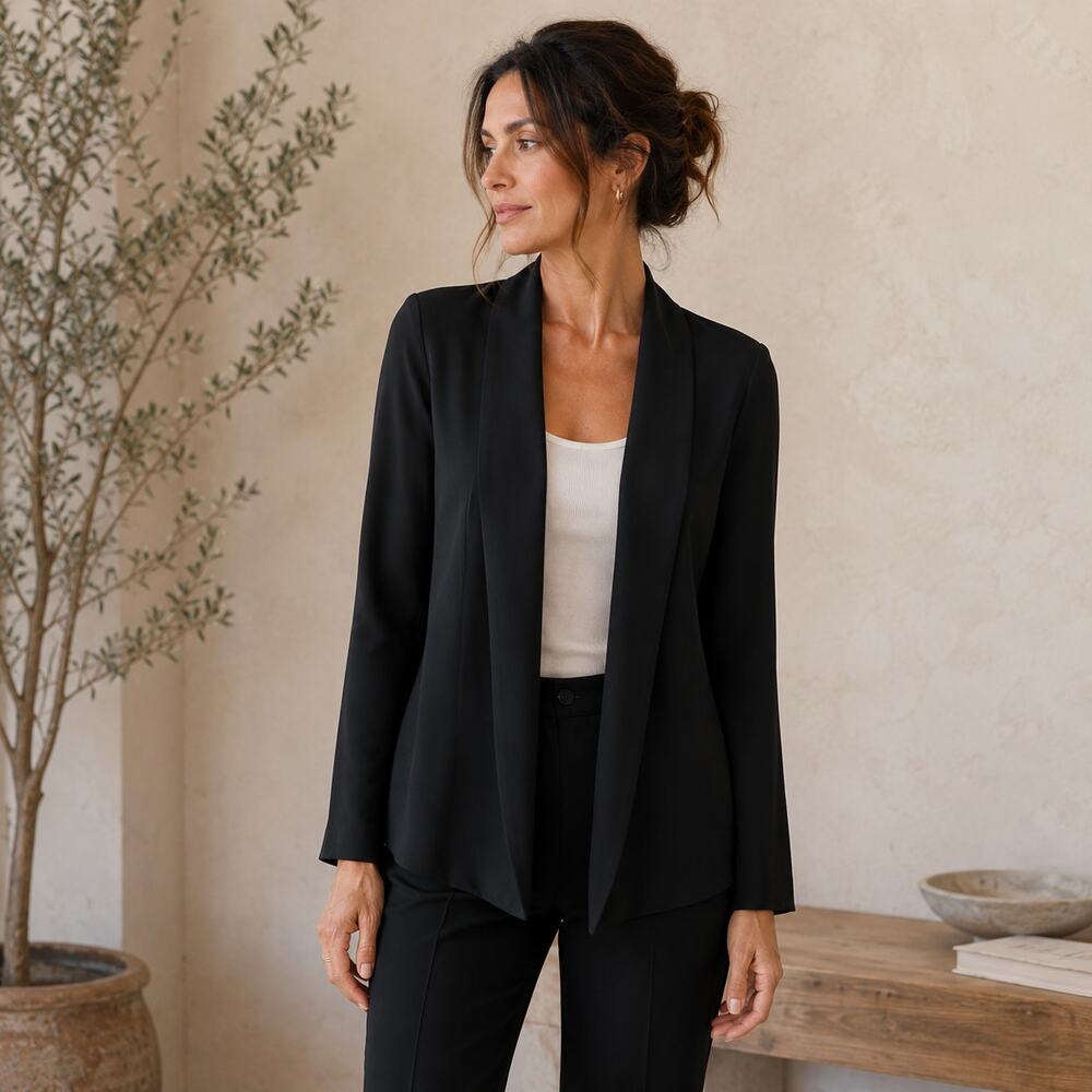WinterSilks Blazer Women PM Black Lightweight Open Front Minimalist Jacket